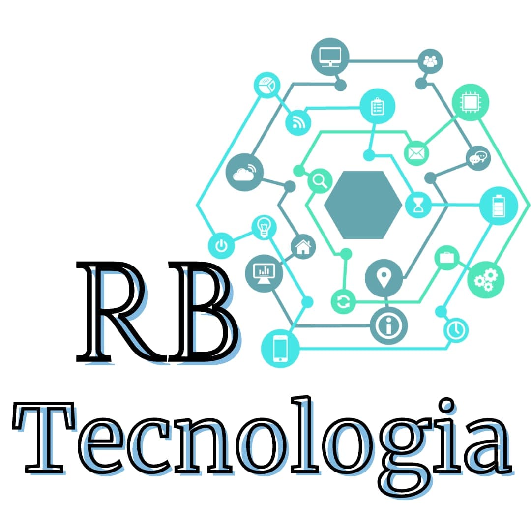 Logo da RB Tecnologia com fundo azul e letras brancas